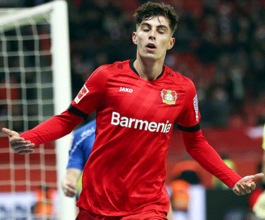 Kai Havertz fetant un but avec le Bayer Leverkusen